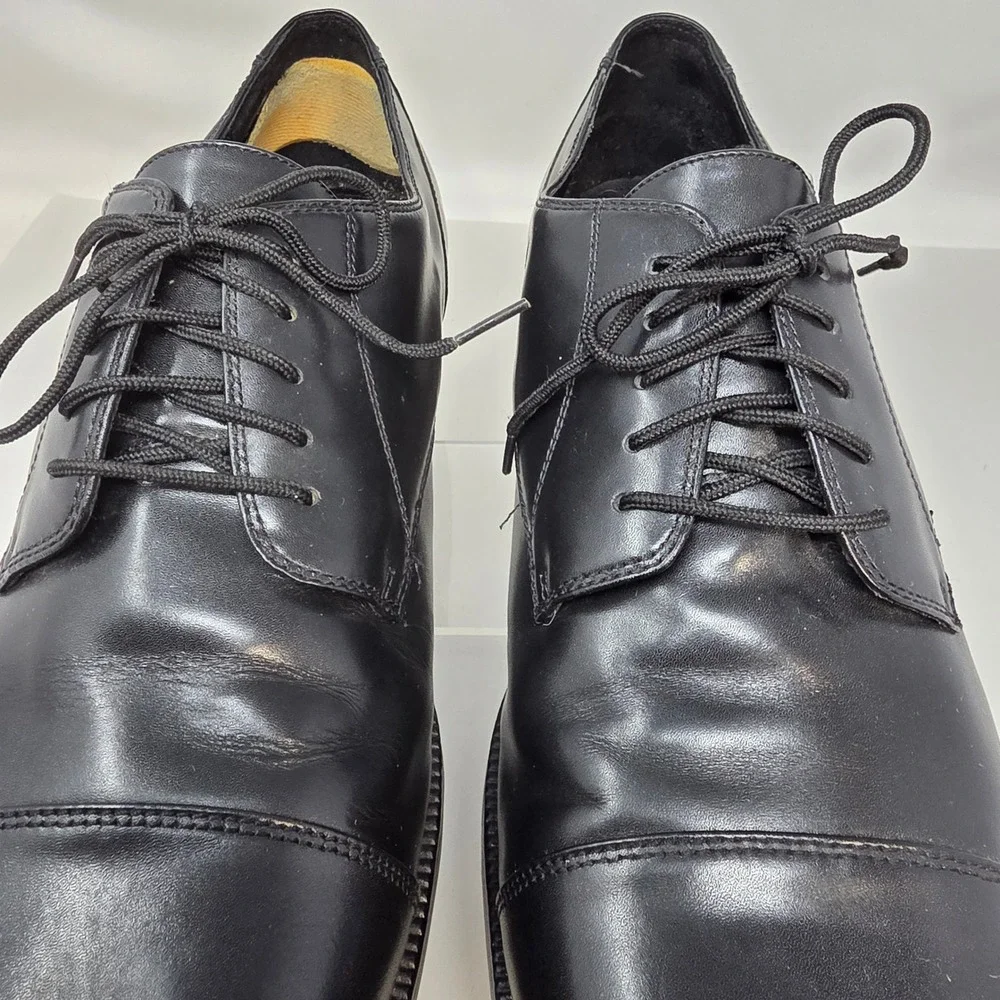 Hush Puppies Oxford Mens 13 M 15175 Black Leather Cap Toe Dress Shoes Excellent